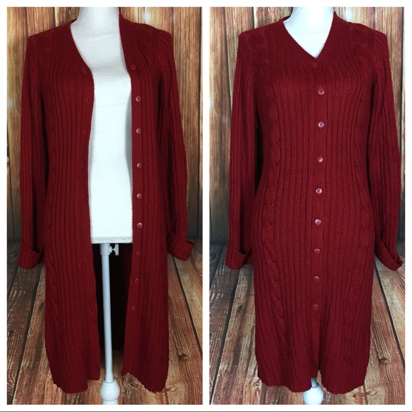 Willi Smith Sweaters - Willi Smith SM Red Longline Button Duster Cardigan